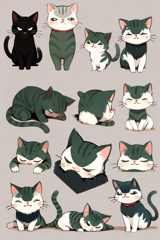 cute cat characters collection isolated background