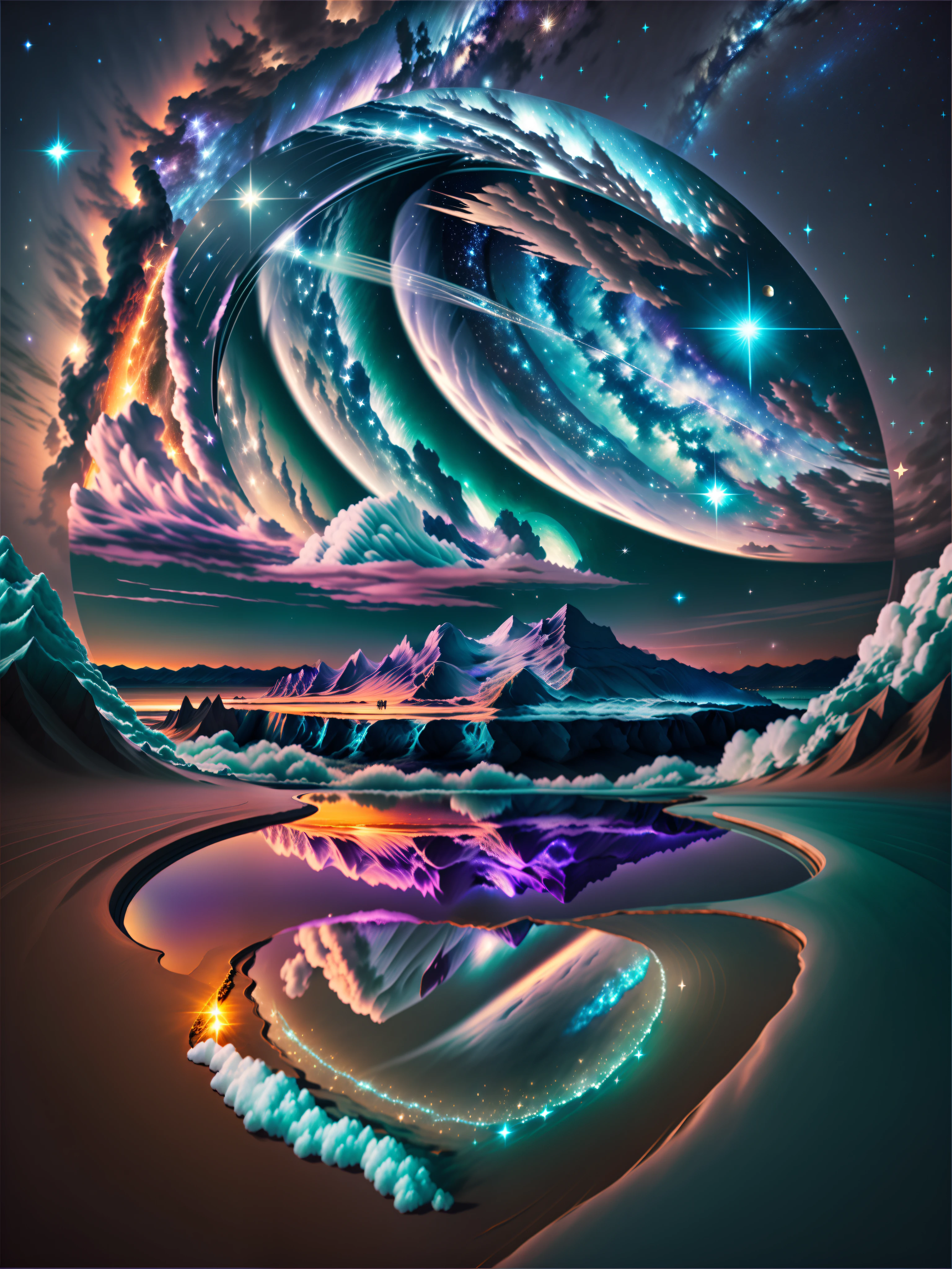 starry sky，scene，great，Starcloud，Celestial body，lagoon，Star ring，com.tmasterpiece，natural landscape，