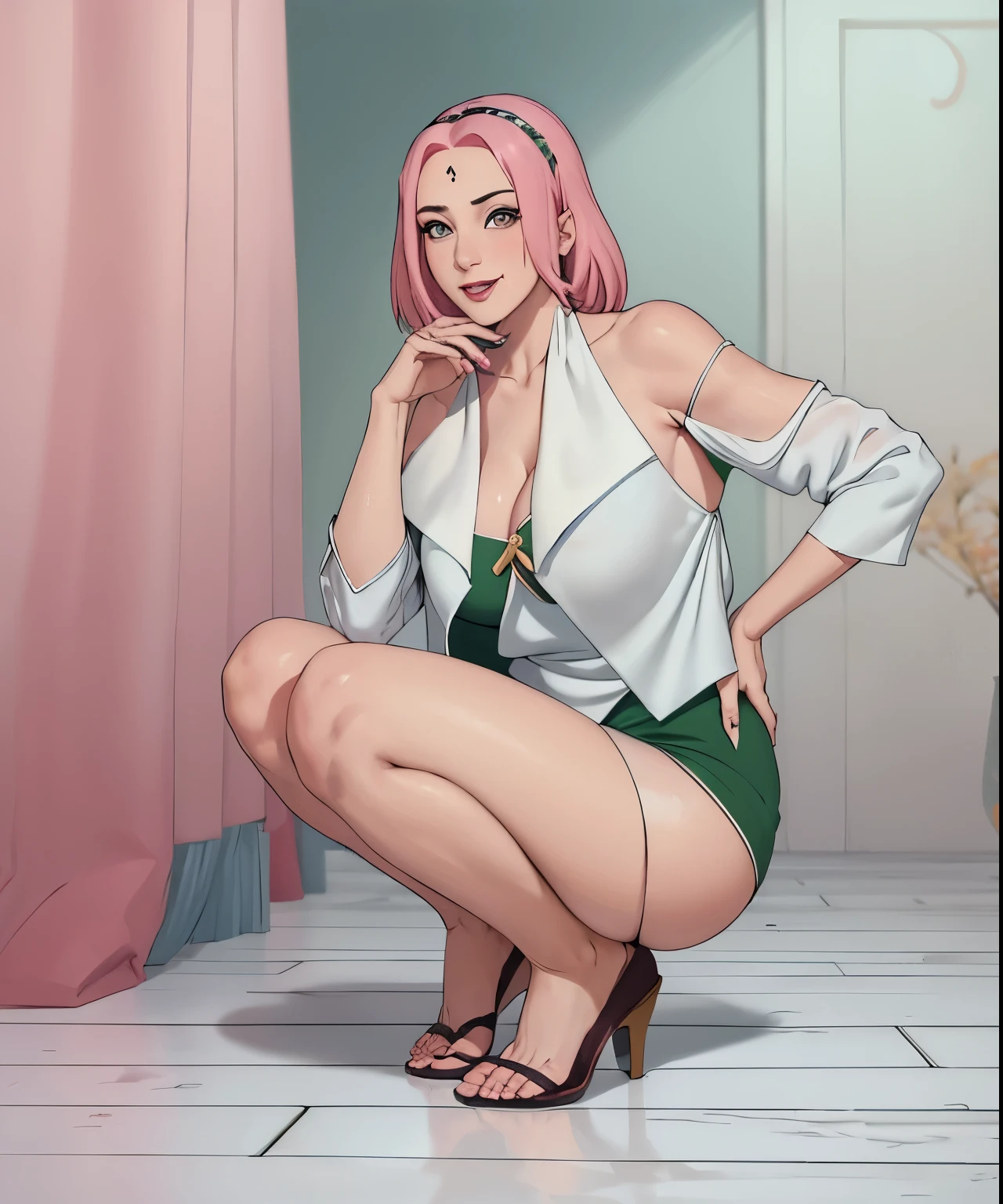 (((sexy off shoulder dress))), Obra maestra, La mejor calidad en el mejor de los casos, 1girll, Sakura Haruno, (((senos enormes))),((hombros desnudos)),(((((escote))))),(Primer plano de la parte superior del cuerpo),sexy,is shy,smil,con cabello rosado, Pelo largo blanquecino, (ojos verdes:1.4), Forehead protection, Los cerezos,Cerezos en flor volando, ((((Figura tetona)))), :1.1, :1.1, Ahegao:1.1,(Huge big ),Media cremallera, mostrando sus grandes tetas, Mirando al espectador, Hermosos ojos, sonrisa seductora sexy, belleza sensual, GIRL sole, tetas perfectas