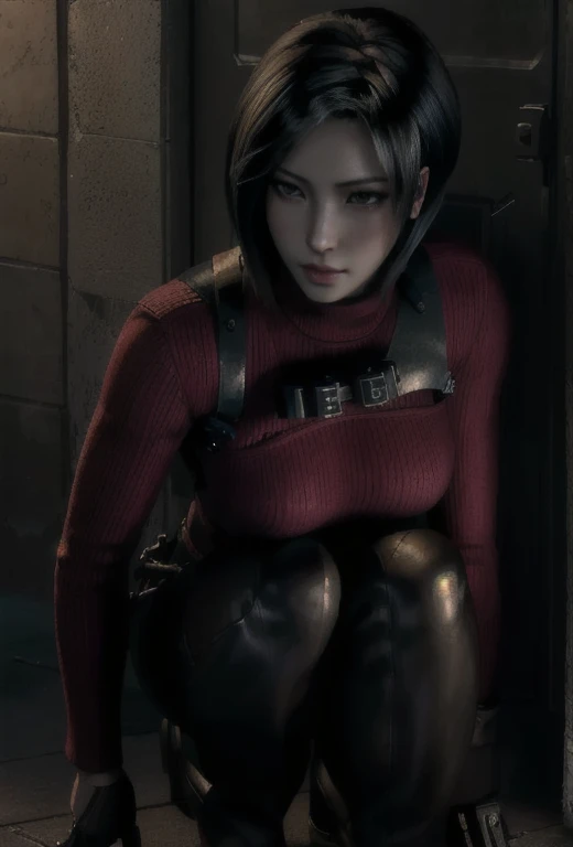 arafed woman outside at night kneeling and looking down at the camera, 8k portrait render, glamorous jill valentine, deayami kojima, game cg, yayoi kasuma, rendered in sfm, portrait of tifa lockhart, hints of yayoi kasuma, perfect dark, photorealistic shot, video game render, faye valentine, female lead character 