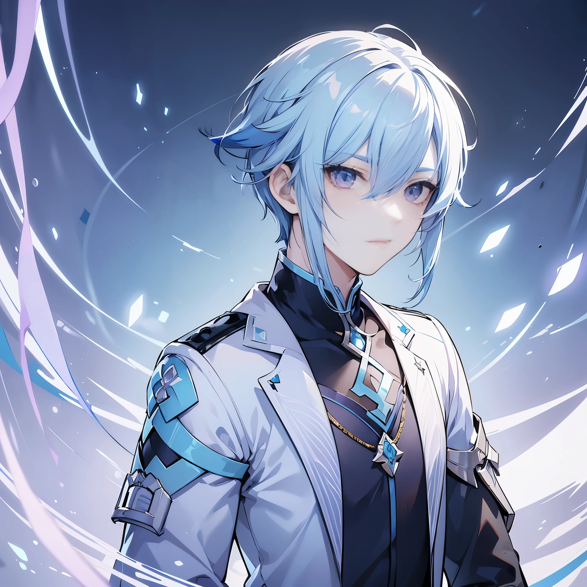 male, ((Light blue hair)), ((Lilac eyes)), ((avatar)), ((portrait)), ((a boy)), short hair