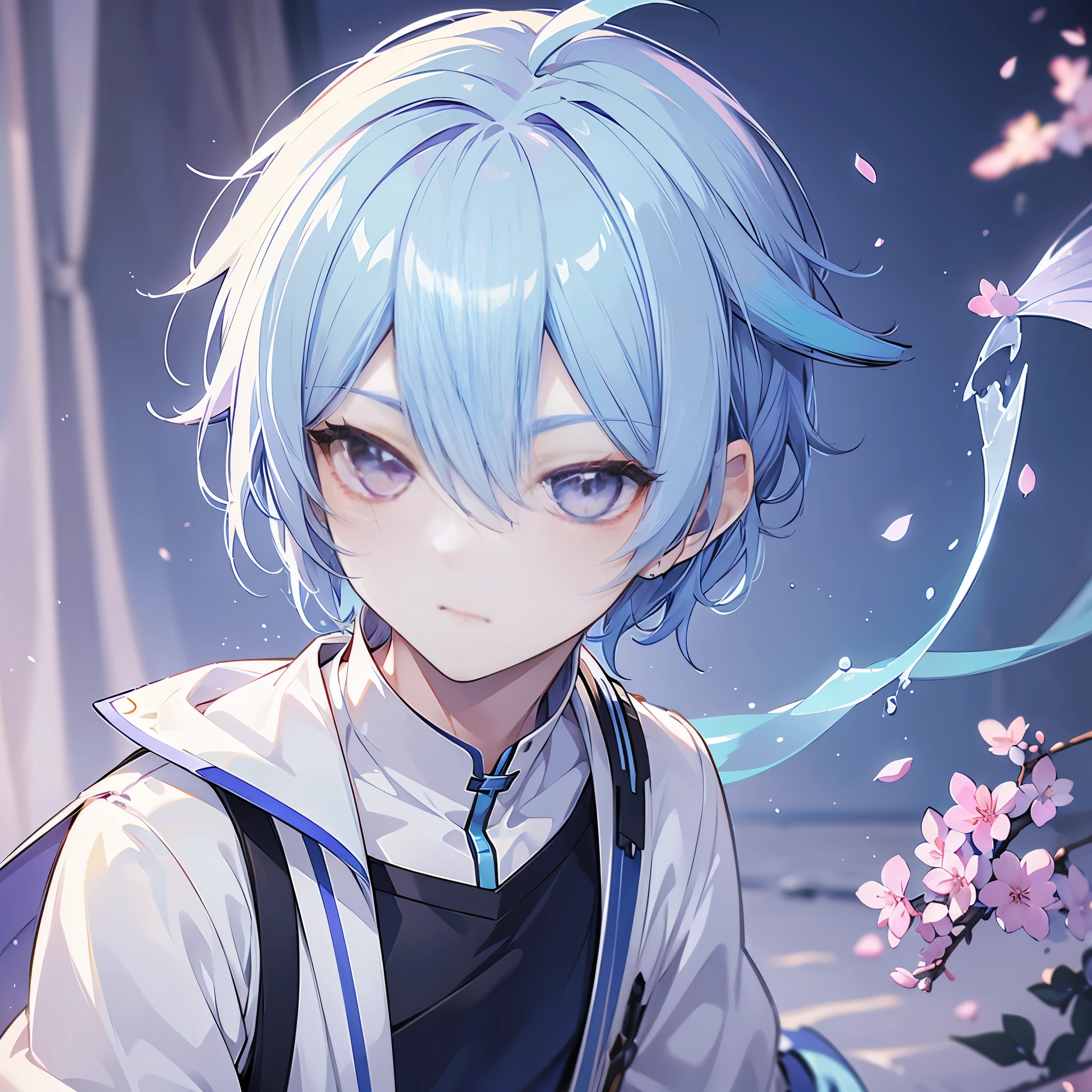 male, ((Light blue hair)), ((Lilac eyes)), ((avatar)), ((portrait)), ((a boy)), short hair