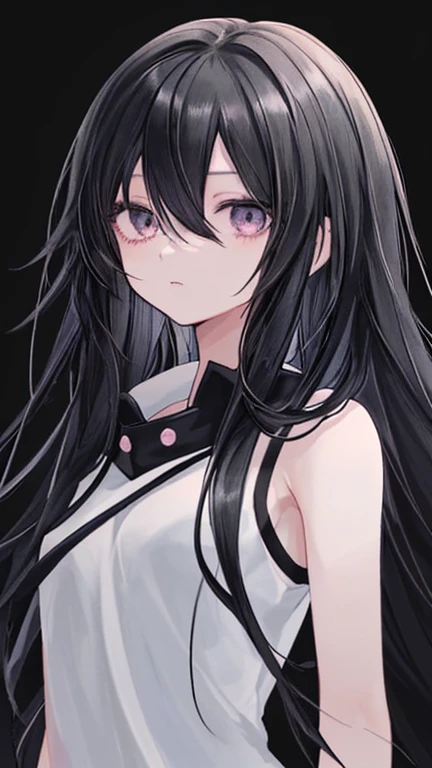 Anime Style,highest quality, masterpiece,Black Hair, black eye, Upper Body,Simple Background,One Girl, Flowing Hair