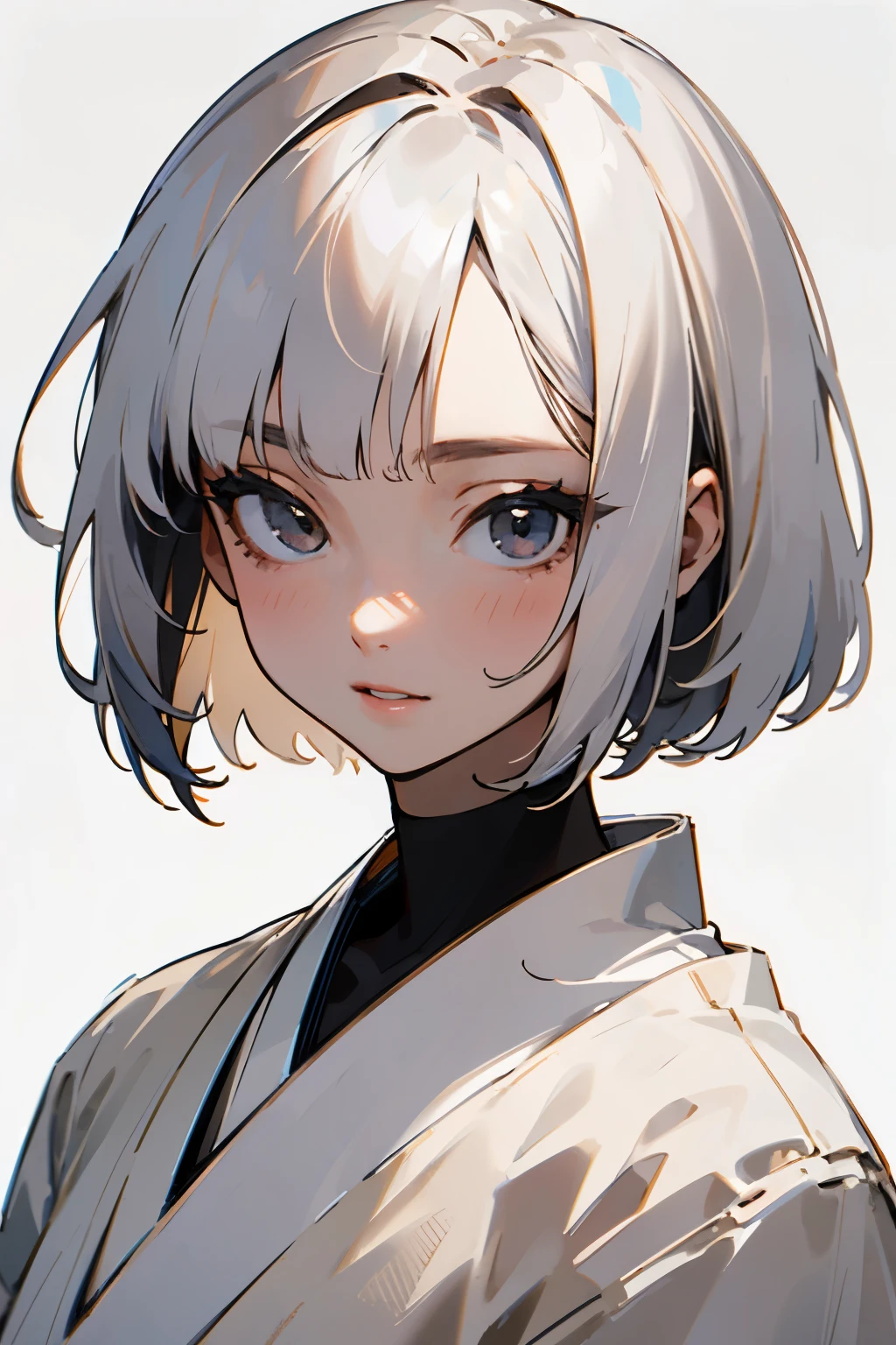 White bob hair girl、Japanese Uniform、((highest quality)), ((masterpiece)), (detailed), Perfect Face