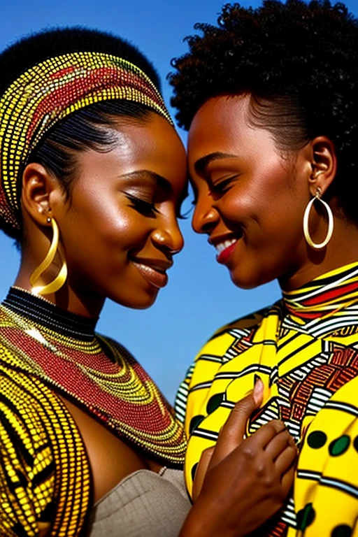 artwork of an African/black woman and  with their faces touching each other 