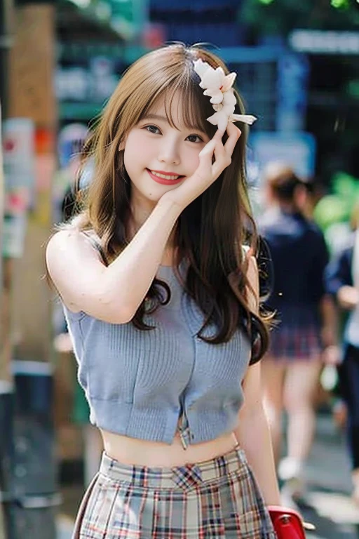 (8k、RAW Photos、Best image quality、masterpiece:1.2)、(Genuine、フォトGenuine:1.37)、Super Detail、Ultra-high resolution、girl、1 person、See the beholder、Beautiful face in every detail、smile、narrow、 (Narrow waist) :1.3)、Dense and beautiful skin、Skin Texture、Flowing Hair、Professional Writing、Long Hair、blonde、high school girlの、high school girl、School Area、Bob Hair、happy smile、 smile、No makeup、16 years  thin、B cup breasts、nsfw、mini skirt、Outdoor、Tokyo、it&#39;s raining、Holding an umbrella、Selfie