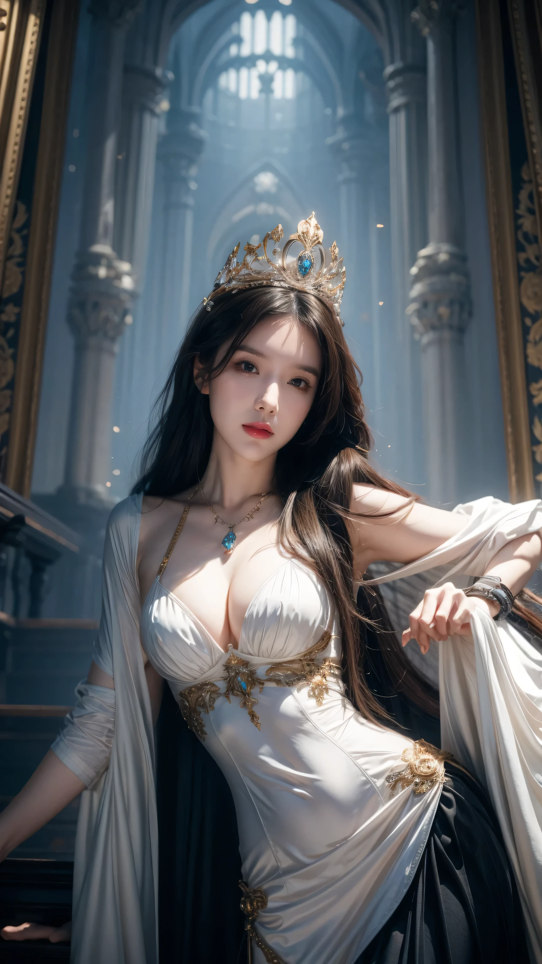 Ethereal goddess portrait, Wheels within wheels, elegant, Very detailed, number, Art Station, concept art, Smooth, Clear focus, illustration, Artgerm and Greg Rutkowski and art by Alphonse Mucha and William - Adolphe Bouguereau and Stephanie Lowe , epic royal background, large royal untrimmed crown, royal jewelry, robot, nature, panoramic, symmetry, Greg Rutkowski, Charlie Bowwater, Bepple, Unreal 5, Surrealism, Dynamic Lighting, Fantasy Art