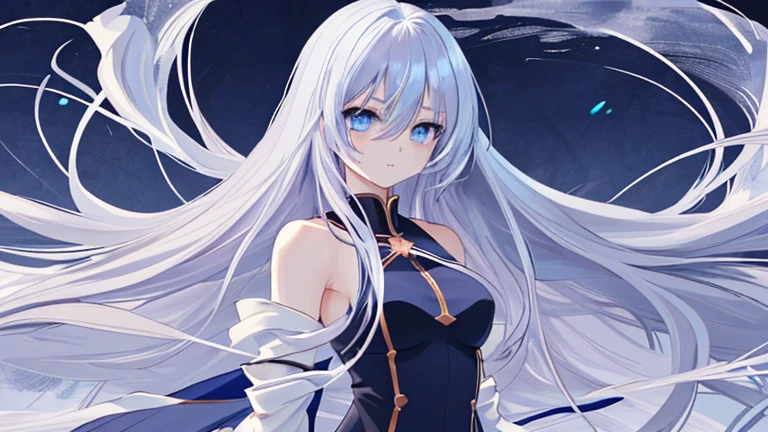 Anime Style,highest quality, masterpiece,Long Hair, blue eyes, Upper Body,One girl, Flowing Hair