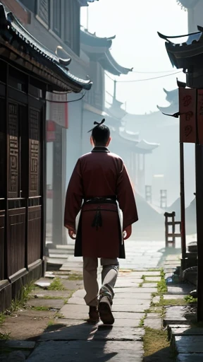 A man from ancient China walks alone