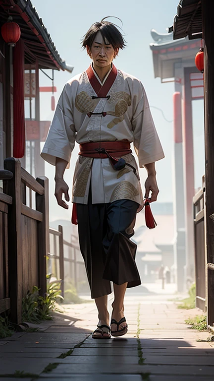 A man from ancient China walks alone