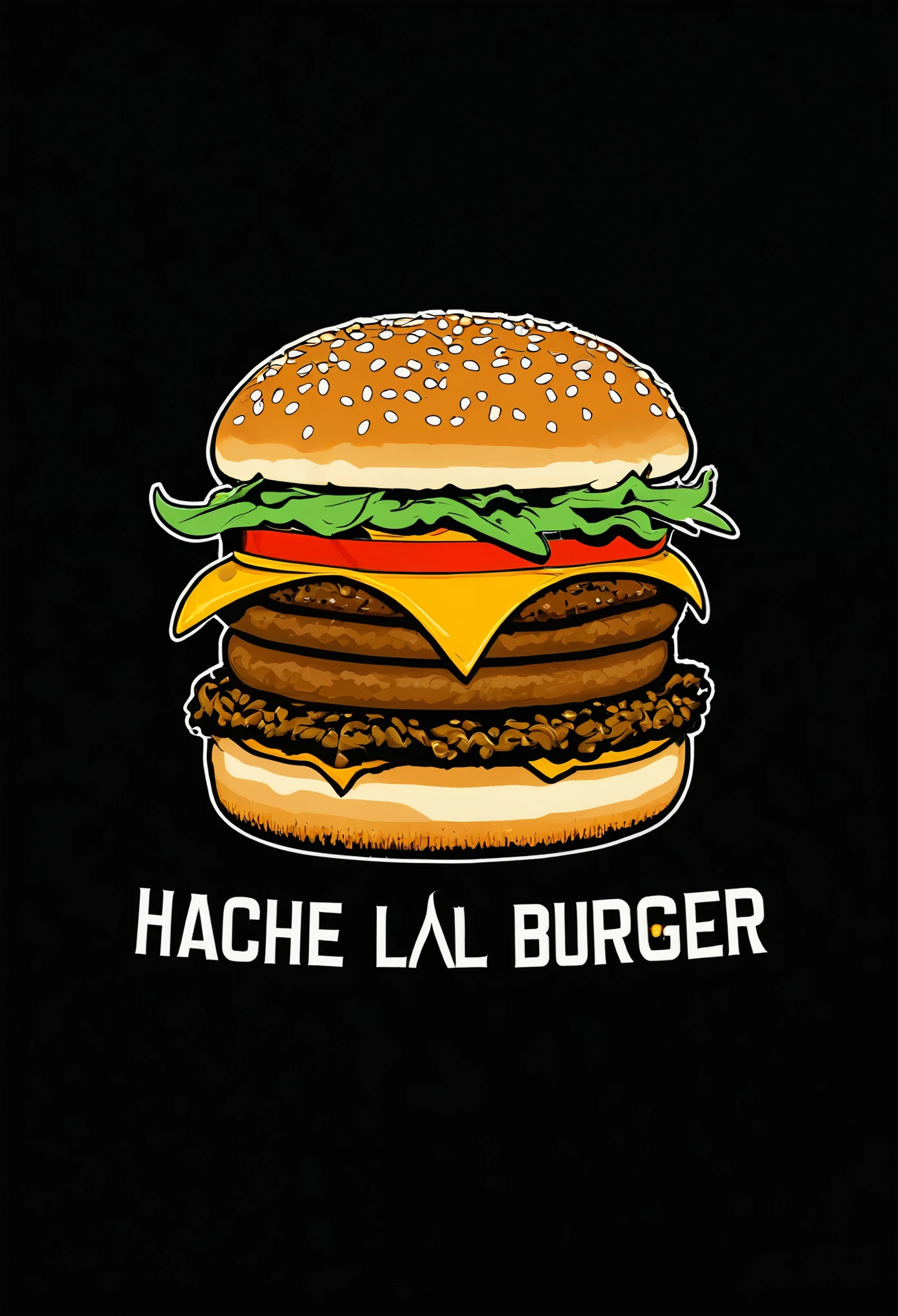 Logo con la palabra "hache burger", fondo negro, letra blanca, letra imprenta.