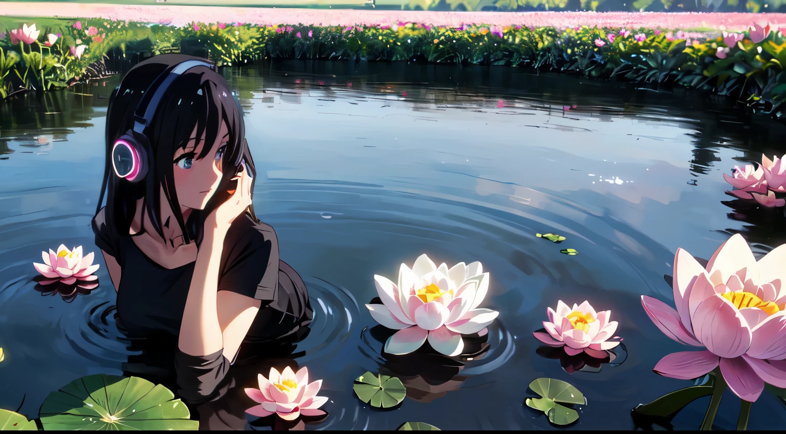 masterpiece, super high quality, Super Resolution、Unity 8k 、32k、Ultra-detailed、Beautiful Face、Beautiful Eyes、profile、Wearing headphones、Short black hair、Makoto Shinkai anime style