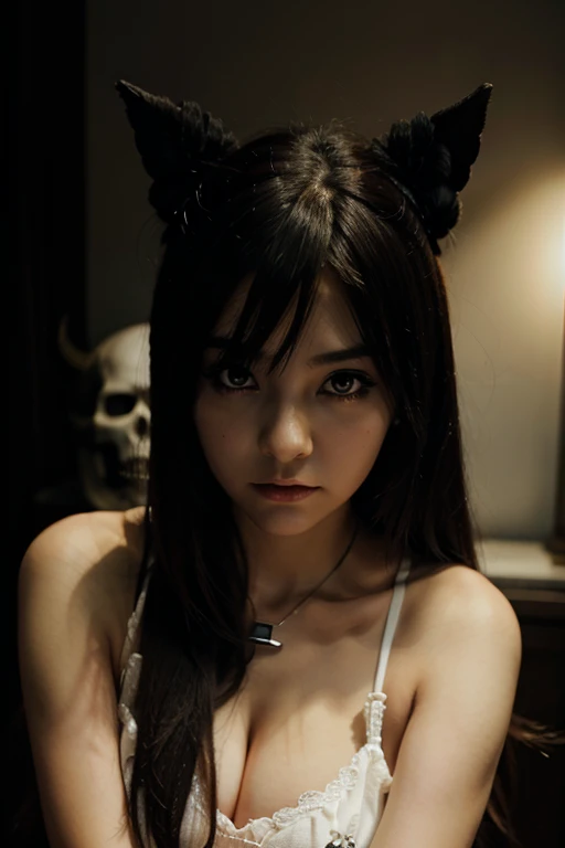 anime girl, demon, skull