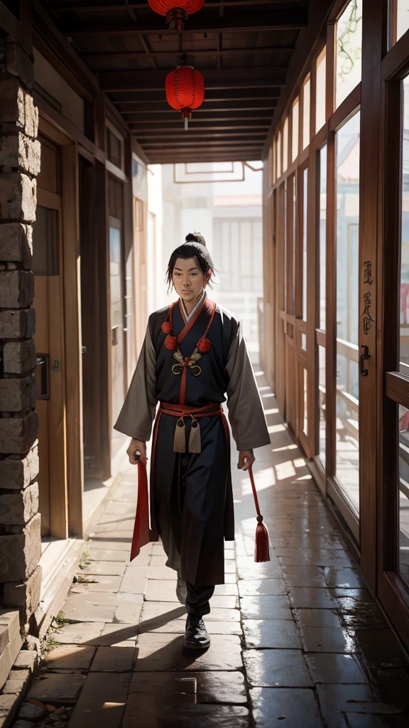 Ancient Chinese man walking alone
