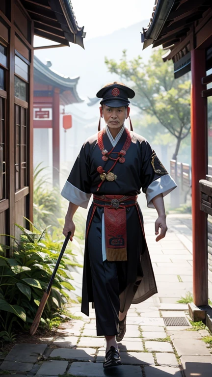 Ancient Chinese man walking alone