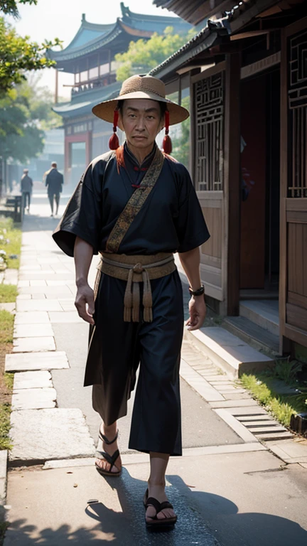 Ancient Chinese man walking alone