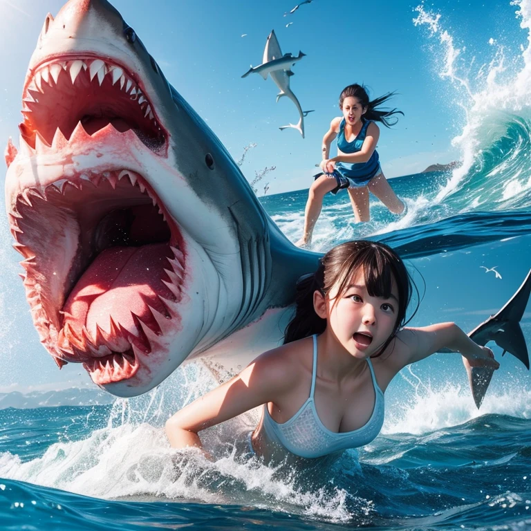 girlis being attacked by a large shark