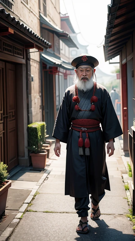 Ancient Chinese man walking alone