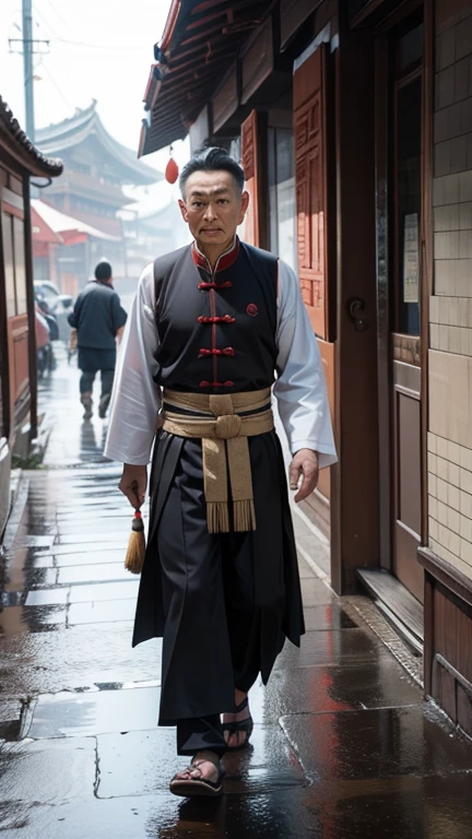 Ancient Chinese man walking alone