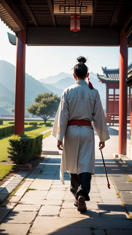 Ancient Chinese man walking alone