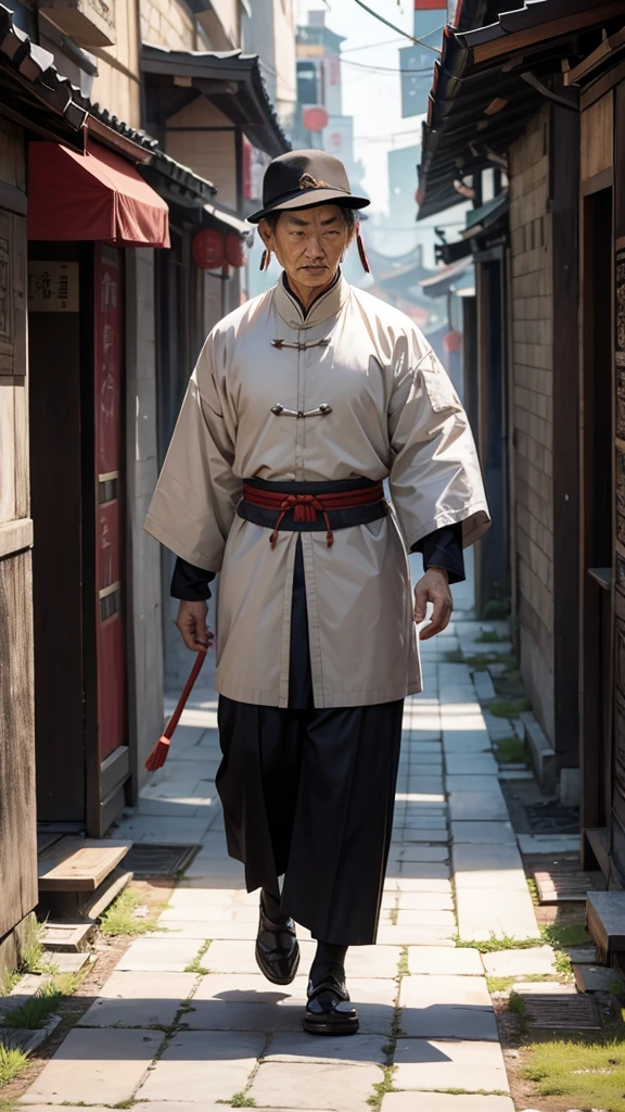 Ancient Chinese man walking alone