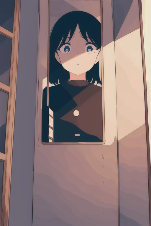 1girl, solo, ribbon, Gurukuru eyes, dress, Simple line, minimalism,Abstract Art, in mirror, person (usu. female) with an unhealthy romantic obsession (has a connotation of mental instability)