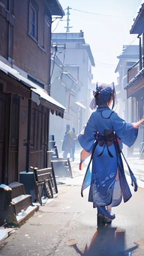 Ancient Chinese woman walking alone
