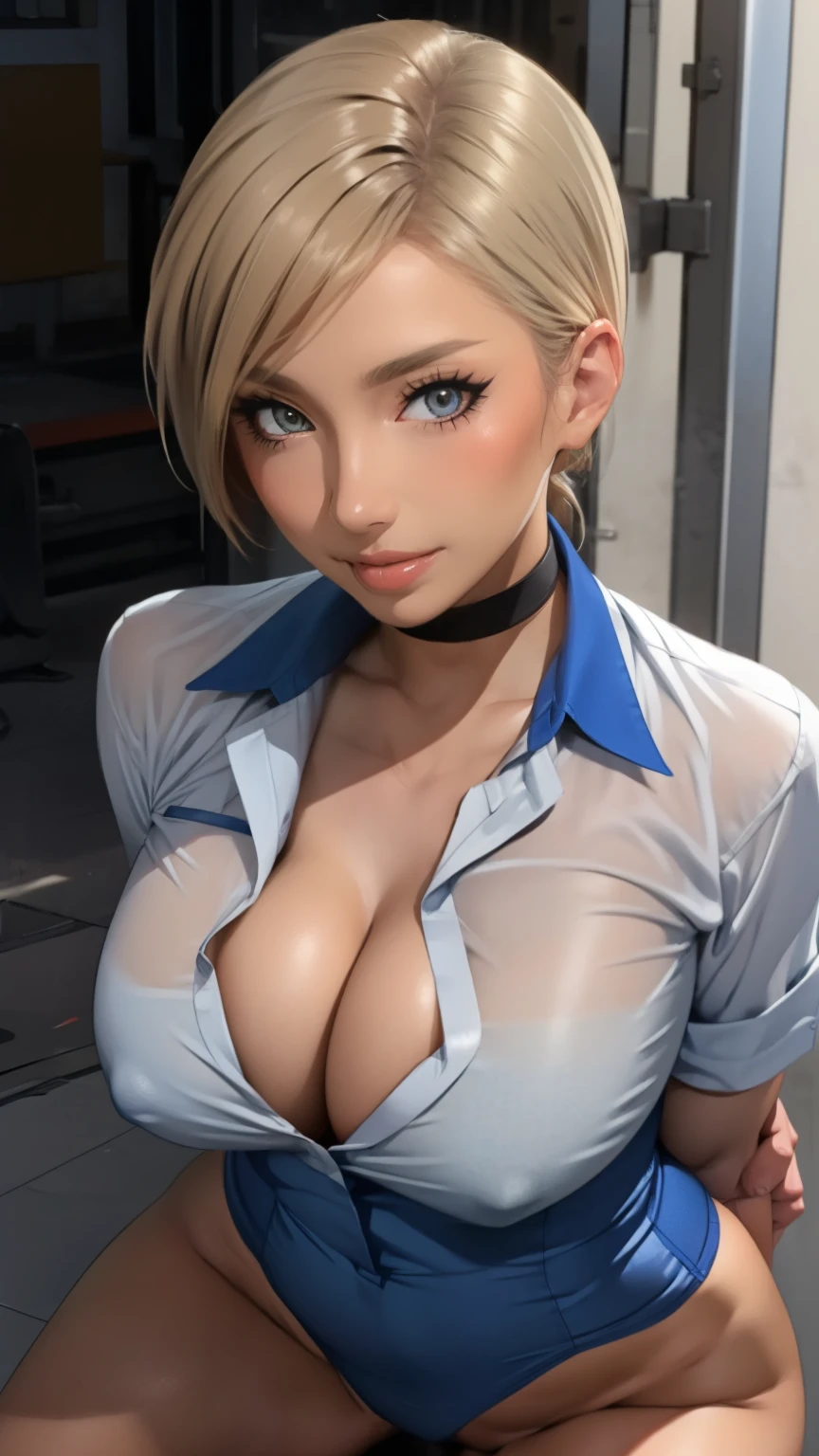 ((masterpiece)),(((best quality))),((character design sheet)),((rough sketch)),((vulgar)),thick thighs,1girl,blond hair,big ,((between breasts)),pussy juice,wearing an Wet sexual stewardess uniform,shirt harf lift,milking