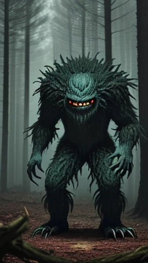 A monsters with one big eye and sharp nails standing in forest