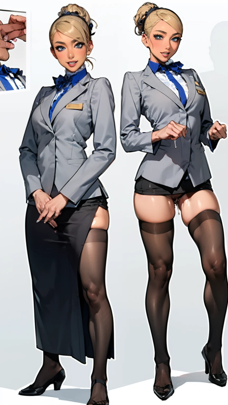 ((masterpiece)),(((best quality))),((character design sheet)),((rough sketch)),((vulgar)),thick thighs,1girl,blond hair,big ,((between breasts)),pussy juice,wearing an Wet sexual stewardess and soccer shoes,shirt harf lift,milking