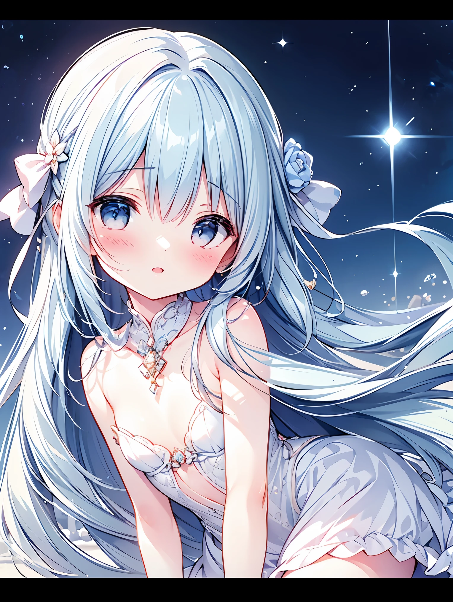 masterpiece, highest quality, Very detailed, (figure, Official Art: 1.1), 1 girl, ((light blue Long Hair))), Light blue hair, , Long Hair ((blush)), Cute face, Big eyes, masterpiece, highest quality, ((Very delicate and beautiful girl))))), wonderful, Beautiful fine details, Blunt bangs ((((Little Delicate Girl)))), We say, Long Hair cute anime faces, Detailed light, parted lips, Shiny, Beautifully detailed face, Long Hair, pale Long Hair, smile, View your viewers, jewelry, lips, 

, Eilor Suit, (naked:1.1),  (blushする:1.0), Detailed face, roadside, Crouched View，Expose the inside of your legs，