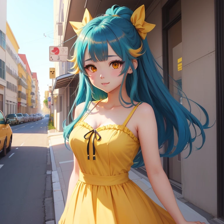 Chica anime con vestido amarillo y cabeza de conejo colores varios., artgerm y atey ghailan, estilo animado. 8k, estilo animado 4 k, lindo anime waifu con un bonito vestido, hecho con estudio de pintor anime, arte cg anime suave, high quality anime art style, arte digital en pixiv, estilo animadod digital art, Moe anime art style, arte animado digital