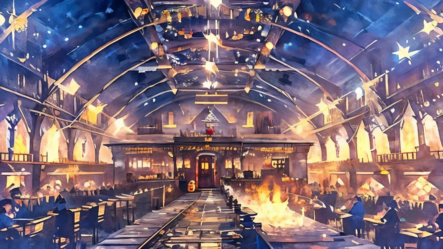 Inside the Hogwarts train cart、Hogwarts student huts,A little dark,Magical train interior with magical objects, kitten,Low light,((Pixel-style))、honest (The Wizarding World of Harry Potter)