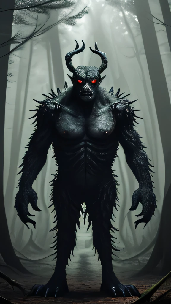 A monsters with one big eye and sharp nails standing in forest
