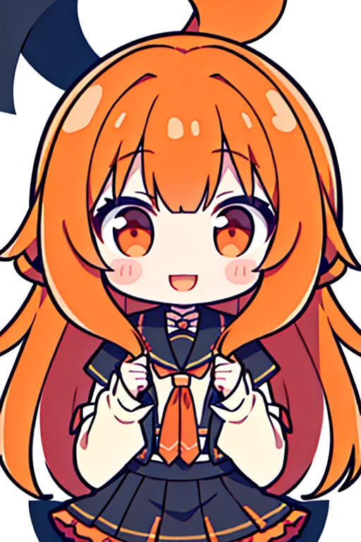 best quality, masterpiece, highres, solo, {mayuzumi_fuyuko_theidolmstershinycolors:1.15}, orange_hair, bangs, long_hair, blush, brown_eyes, blunt_bangs, breasts, two_side_up, smile, medium_breasts, 1girl, black_skirt, long_sleeves, looking_at_viewer, upper_body			