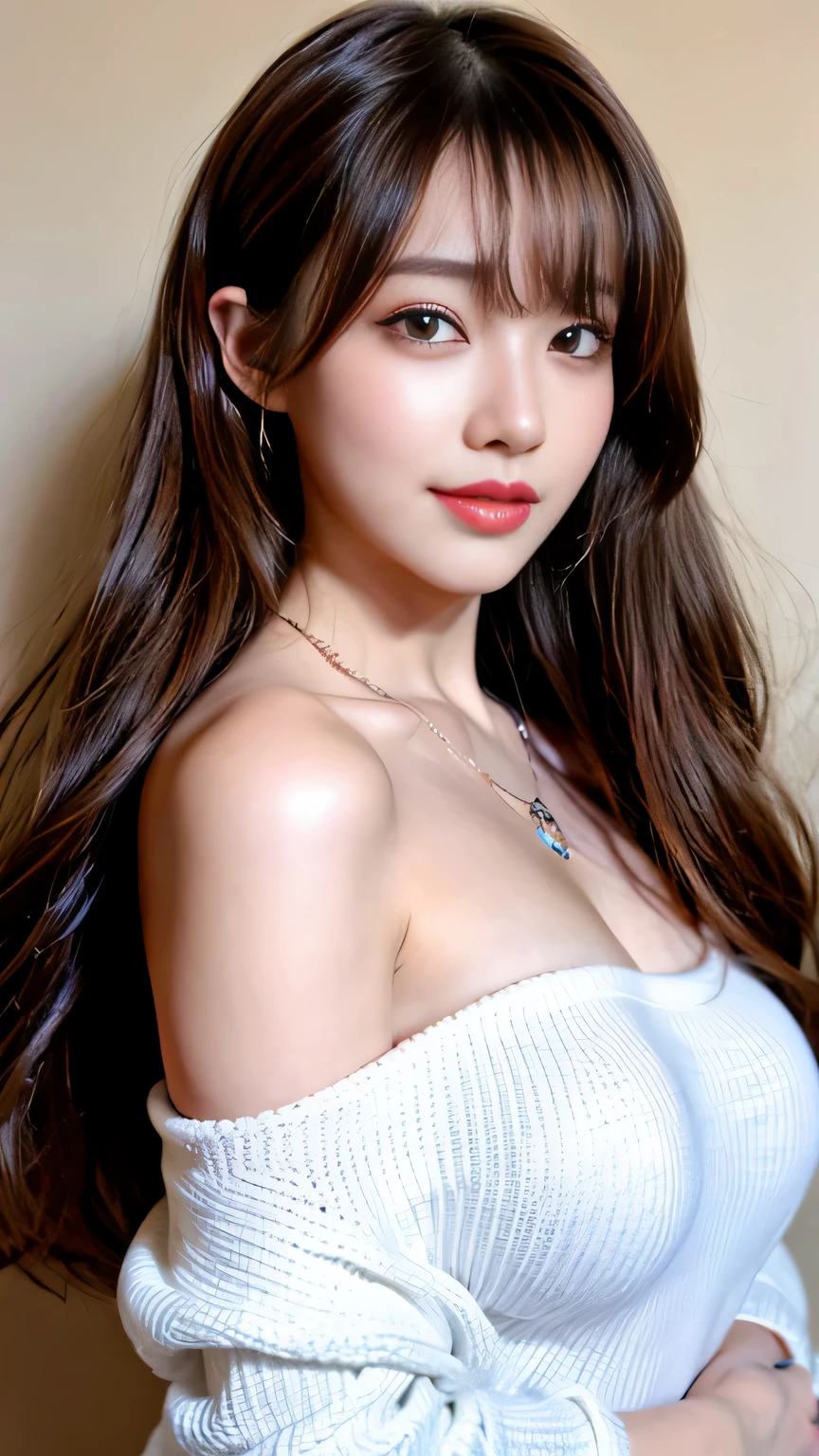 Full body angle、((highest quality、8K、Masterpiece: 1.3))、concentrate: 1.2、Cute Girl 1、Nipple erection、Full body angle、Braless walk、Perfect beauty: 1.4、Striped drop shoulder sweater: 1.2、Long sleeve、Randall Color、Comics&Text Graphics、Black ruffle trim drawstring zip blouse、1.1、Highly detailed face and skin textures、fine grain、double eyelid、Whitening skin、highest quality、Ultra-high resolution、you、One girl、one person、_Shiny skin、Iris、necklace、 ((Brown_length_Wavy_hair)),(lips))、eyelash、bangs、process、Correction、Shine、pores、Skin type、Big Breasts、smile、lively、