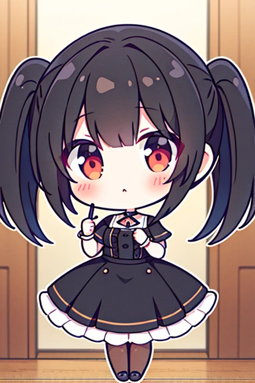 best quality, masterpiece, highres, solo,black_hair, bangs, short_hair, blush, ((two_side_up)), 1girl,looking_at_viewer,twintails
