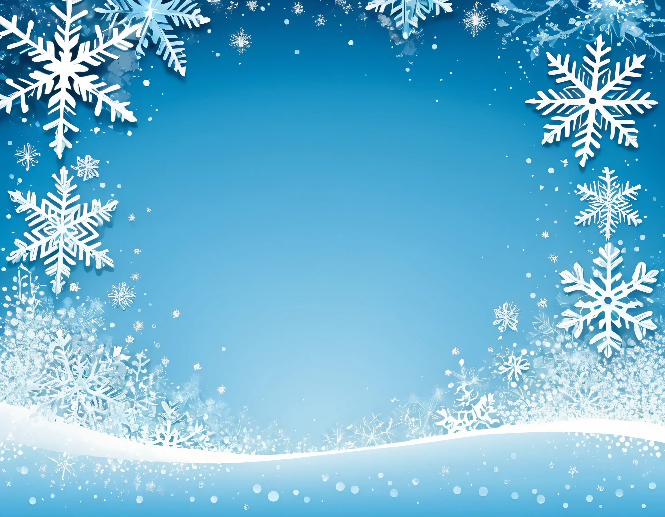 Create a beautiful winter scene with a lot of small full page cristal sparkling snowflakes on light blue background