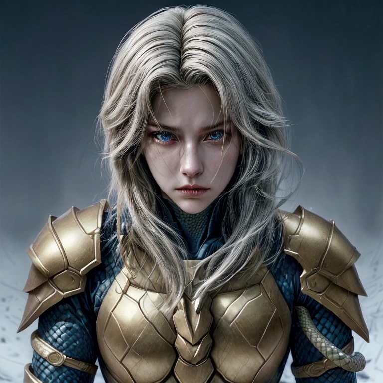A snake in random season, with a perfect sculptural realistic,with mediaval armor, and potrait, ultra realistic, HD,  