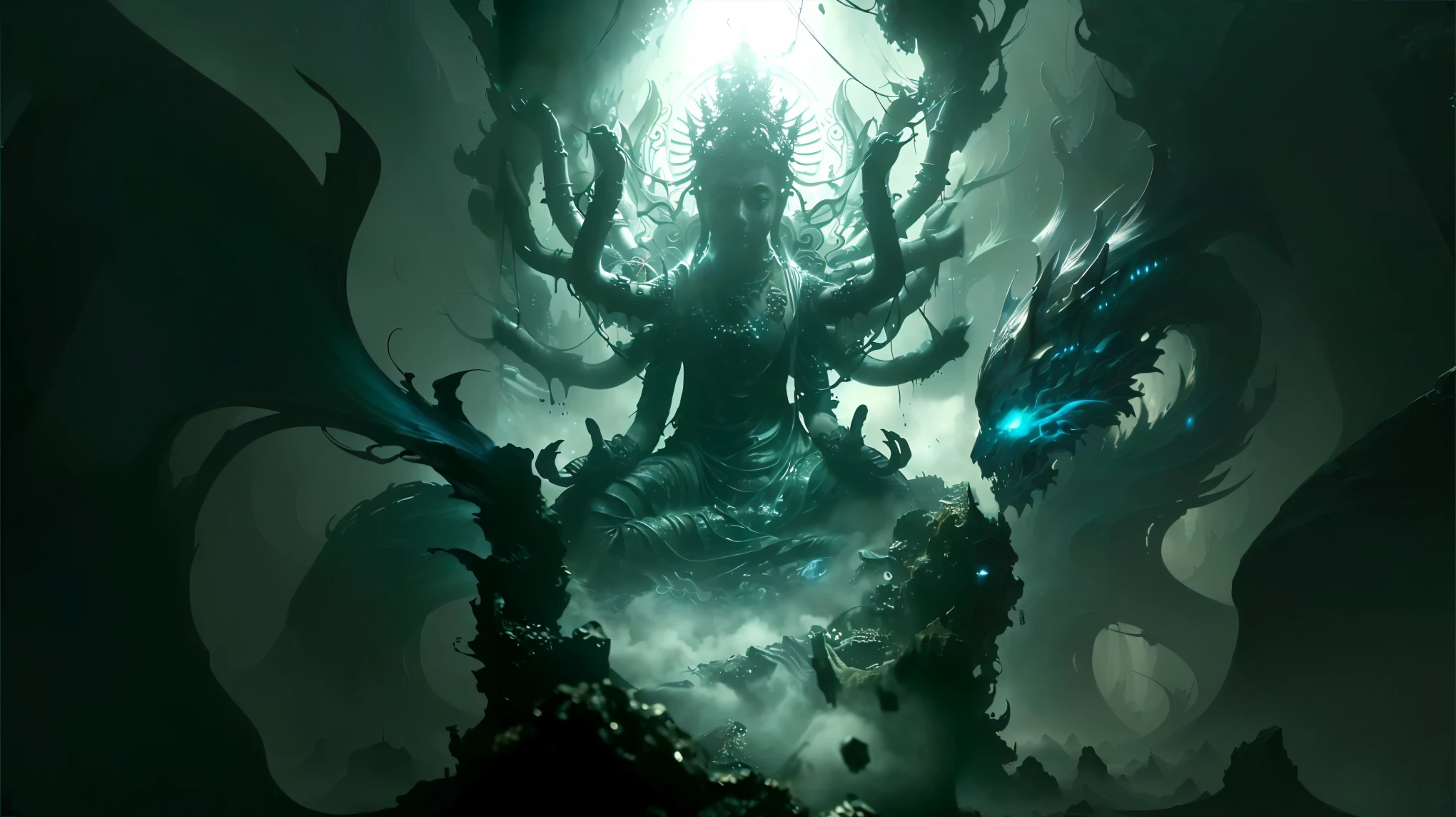 masterpiece, best quality, (extremely detailed CG unity 8k wallpaper), (best quality), (best illustration), (best shadow), absurdres, realistic lighting, (Abyss), beautiful detailed glow, art by PeterMohrBacher,