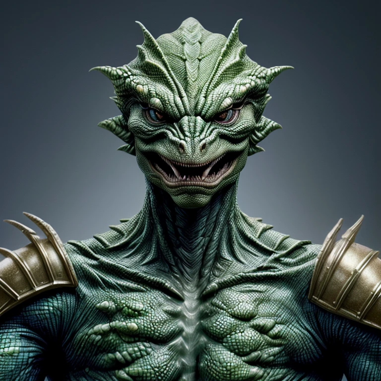 A lizardman in random season, with a perfect sculptural realistic,with mediaval armor, and potrait, ultra realistic, HD,