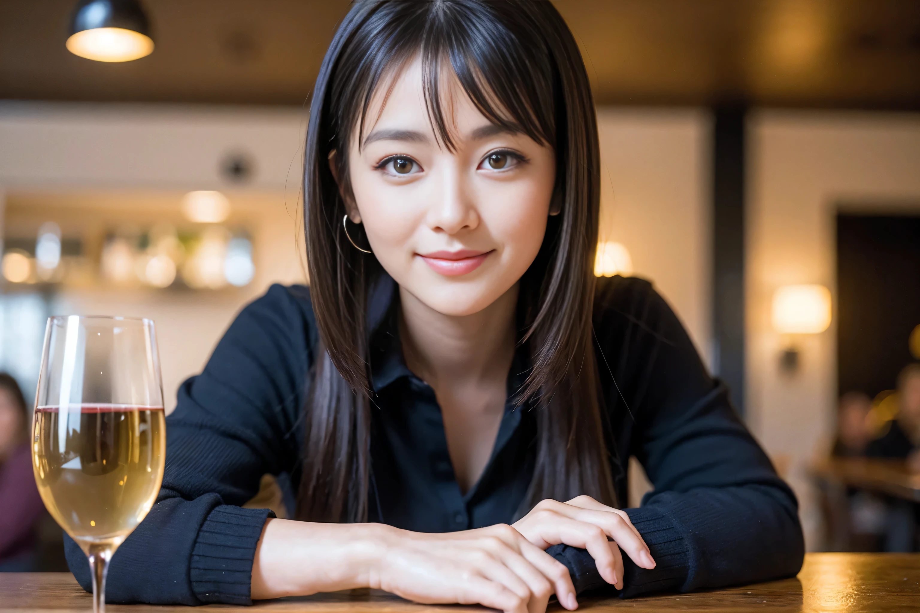 ((highest quality、8k、masterpiece:1.3))、Sharp focus:1.2、Beautiful woman perfect body:1.4、Slim body、((Bob Hale、Straight hair:1.2))、(to be born, highest quality, masterpiece:1.5), (Realistic, Intricate details:1.2), Ultra-high resolution, Spectacular view of the sunset sky and clouds、Amazing mountain views、shine a light on your face、A bright smile、wine glass、red wine 、Appetizer、Italian food、Wine bottle、Champagne、sparkling wine、, Beautiful Face, blue eyes, The light shines on your face, Blushing, short hair,Bright Face、Fox face、 (36 years old), 39 years old, Lady、Two beauties、Brown Hair、Shortcuts、Long sleeve shirt、dress、Pretty Woman 1, (slim face), (The body is slim), (Brown Hair), (Shortcuts), cheeks turn a little red,Attractive beauty、, Out of the window, A beautiful and detailed night view unfolds.........., restaurant, In a prominent place (From the waist up) Nova Frog Style, actress, model, Upper Body, White wine, slim, wine glass, A wine glass placed in the middle, smile, (smile: 1.15), Beautiful fine grain, Depth f/2,saturation, High Contrast, Strong light and shadow,Moist Body:1.5、3D texture、Delicate eyes、Brown Hair、The hair is very shiny、