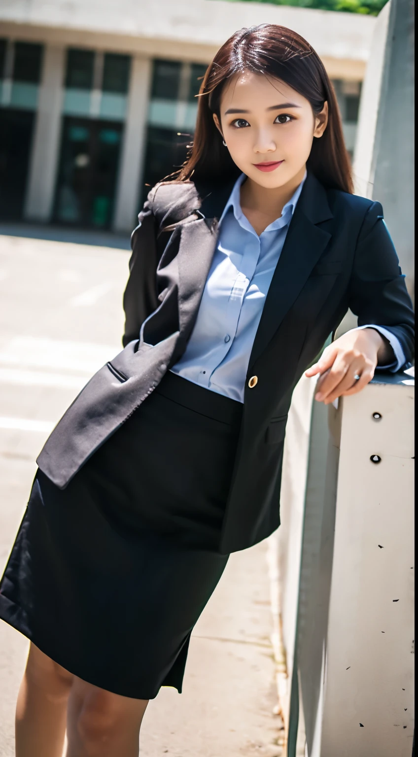 Woman in a suit standing on the sidewalk,((23-year-old woman))、small Breasts、Dark brown hair color、Hairstyle with bangs、Various hairstyles、Hairstyles of different lengths、(8k, RAW Photos, highest quality, Tabletop: 1.2),、(Realistic, Realistic: 1.3), Cityscape, Day, Sunny Morning, Professional Lighting, Photon Mapping, shirt, (Woman in a suit,) Silk Suit、Pencil Skirt、Tight Skirt、((Delicate photo)),(Detailed RAW Photos of Girls), (Tabletop:1.25), (highest quality:1.6), (超A high resolution:1.5), (Realistic:1.75), 8k resolution, Caphin EOS R5, 50mm, absurdes, Ultra-detailed,Cinema Lighting, (Skirt Lift:1.5)、nsfw、the wind is strong、smile、Skirt flipped up, ((phi_panties)), beautiful pussy, nsfw,