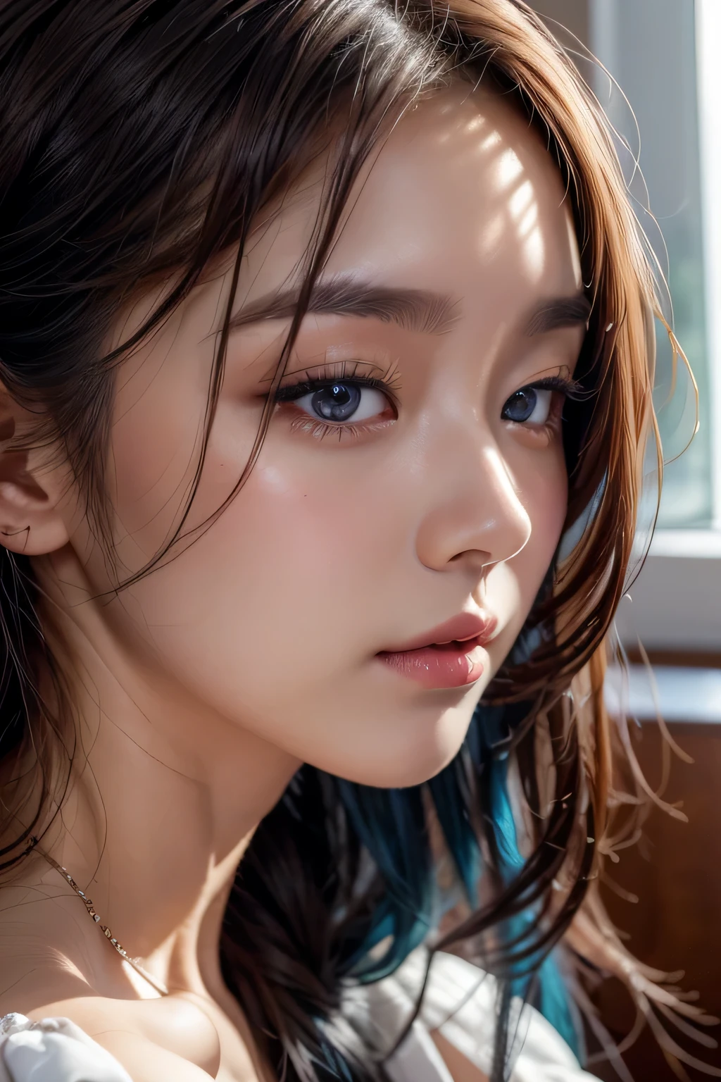 (work of art:1.3), (8K, photorrealistic, CRU photo, best quality image: 1.4), (full body photo) Japanese 、(Ponytail hair:1.2)、neckleace:1.2、super detailed face、Attention to the details、double eyelid、Bring your chest together、sharp focus:1.2、Beautiful woman:1.4、Bblack hair、highest quallity、work of art、Super high resolution、(photorrealistic:1.4)、Large, highly detailed and professionally lit smile、Loose, light knitwear、Shoulder out、fine tune、serious expression、shorth hair、Deadly position,