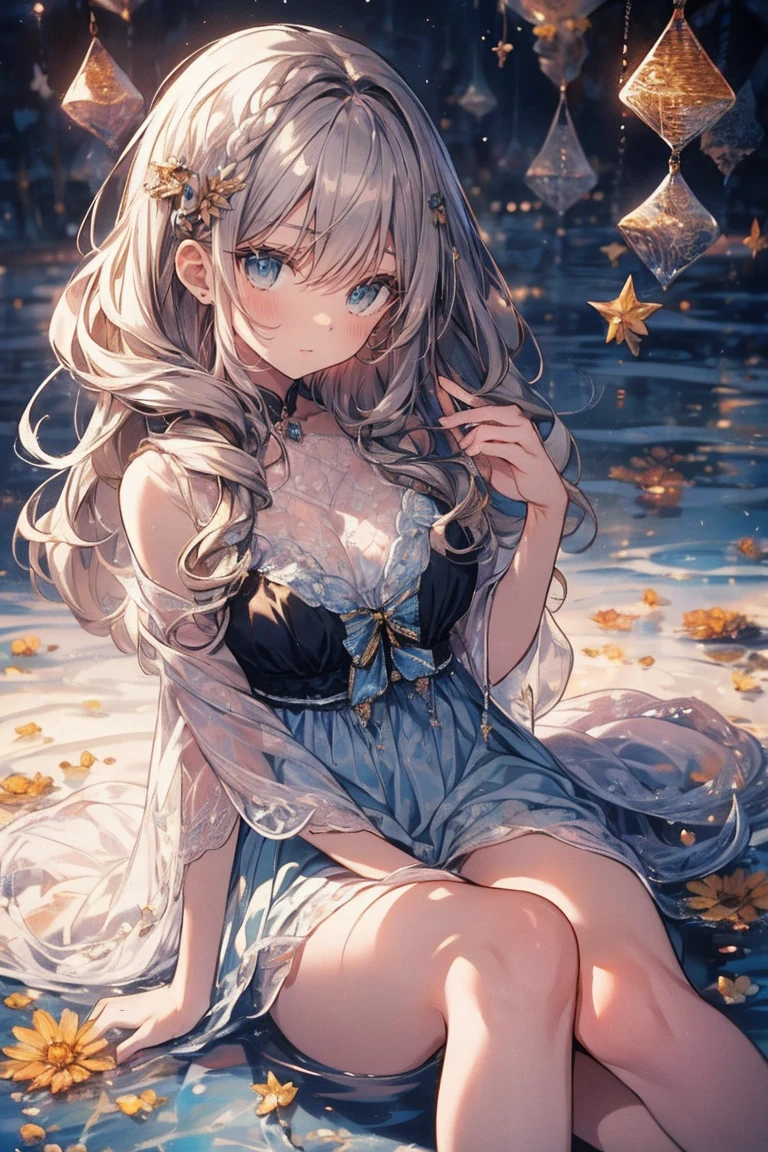 (masterpiece), (highest quality), (Very detailed),(Fluffy hair),(shape), (1 girl), (Kindergarteners)Detailed and beautiful eyes,Delicate beautiful face,floating,(High saturation)(The Shining),Panty shot,Are crying,Looking down on((honeycomb,Hairstyle))