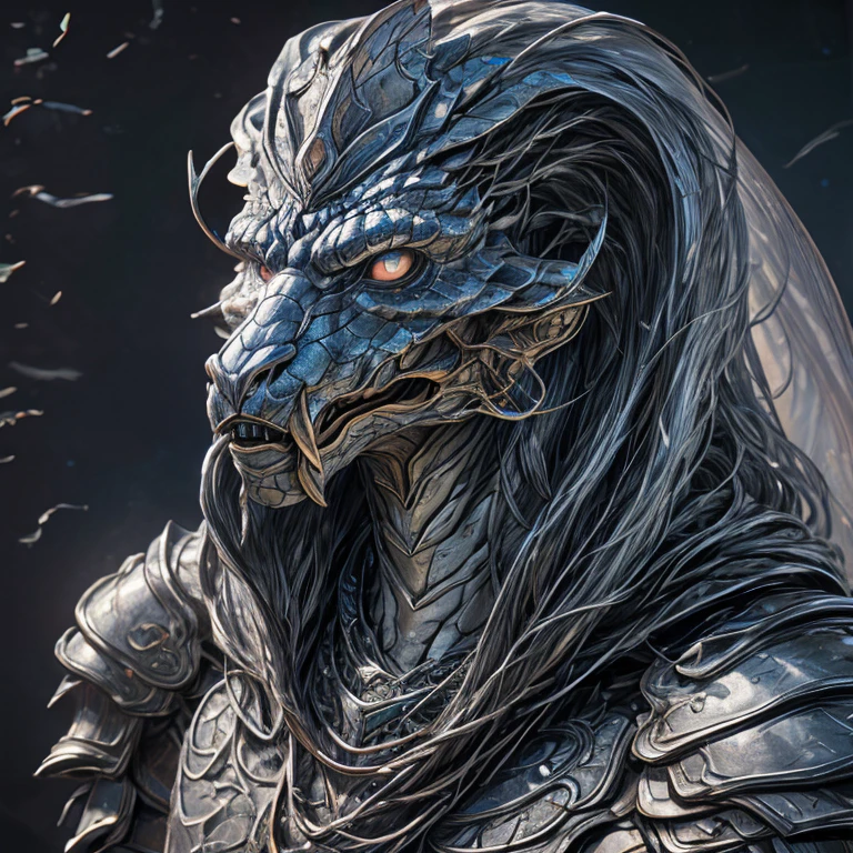 a close up of a person wearing a helmet with a dragon on it, face of an armored villian, dark fantasy style art, fantasy concept art portrait, in style of dark fantasy art, detailed matte fantasy portrait, by Tadeusz Pruszkówski, scary knight, epic fantasy art portrait, by Adam Marczyński