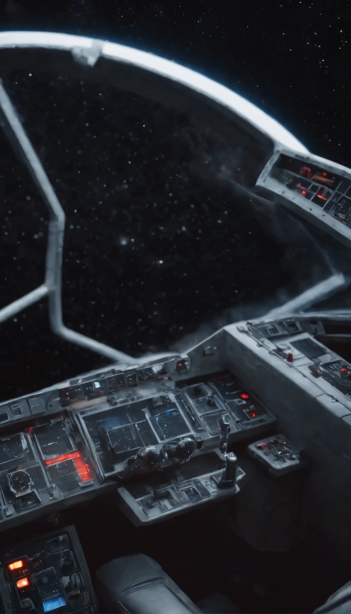 (highest quality、Ultra HD、masterpiece:1.1)、Epic movie scenes、Star Wars World、Millennium falcon、fly in space、(Space Background:1.3)、Cutting-edge special effects、Intricate details、Shiny metal surface、Laser Blast、(Blurred stars:0.5)、(Glowing Nebula:0.6)、(Volumetric Light Effect:1.4)、(Realistic space debris:0.8)、Very textured、Photorealistic、Danish ratio、It is surrounded by a huge number of stars and galaxies.。Cockpit with illuminated controls and dials