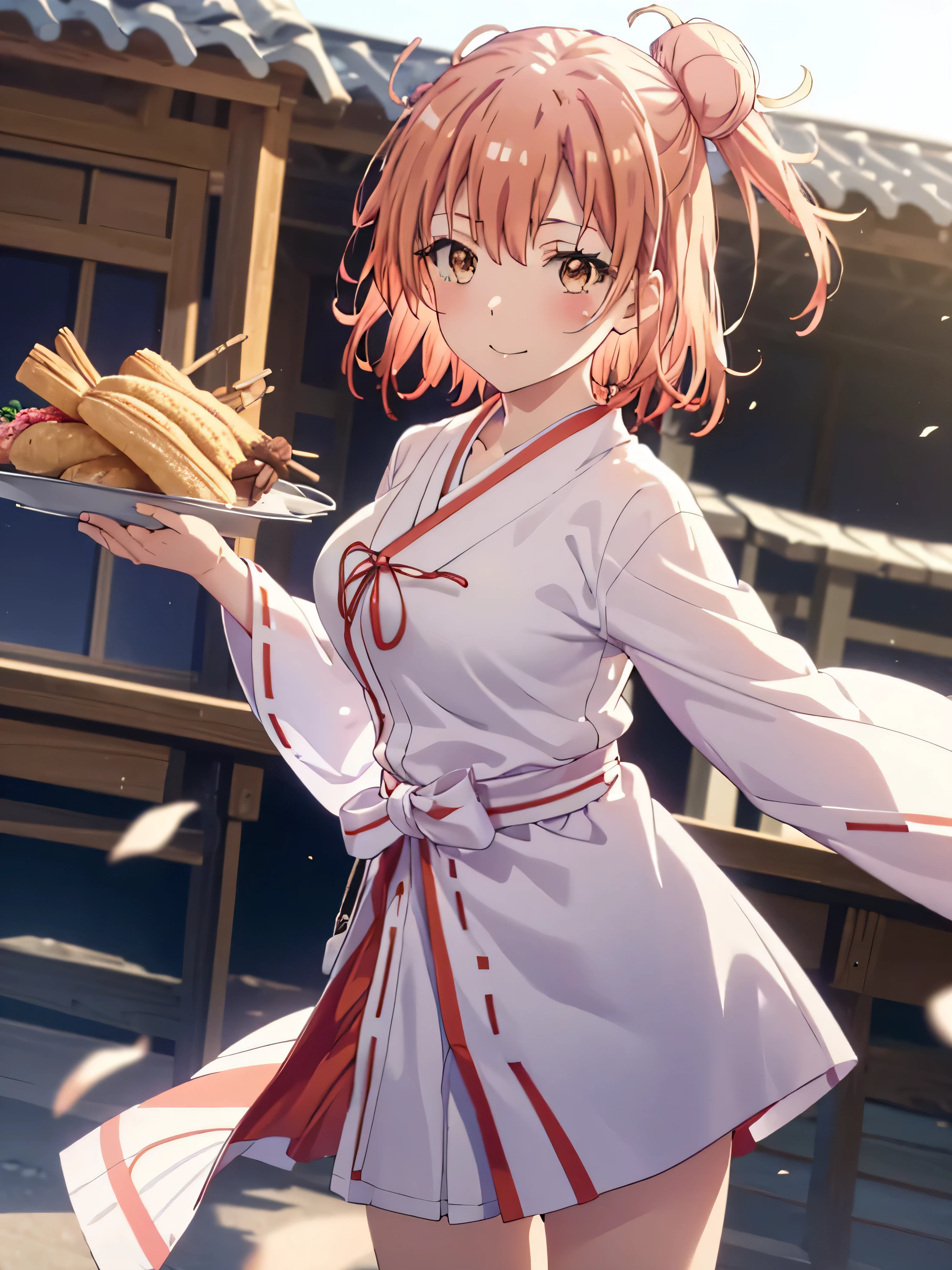 princess_sakura, <lora:Princess_Sakura:.85>, sitting at table, laughing, restaurant, Japanese food, crop top, puffy sleeves, long sleeves, happy, hands on own head, from side,