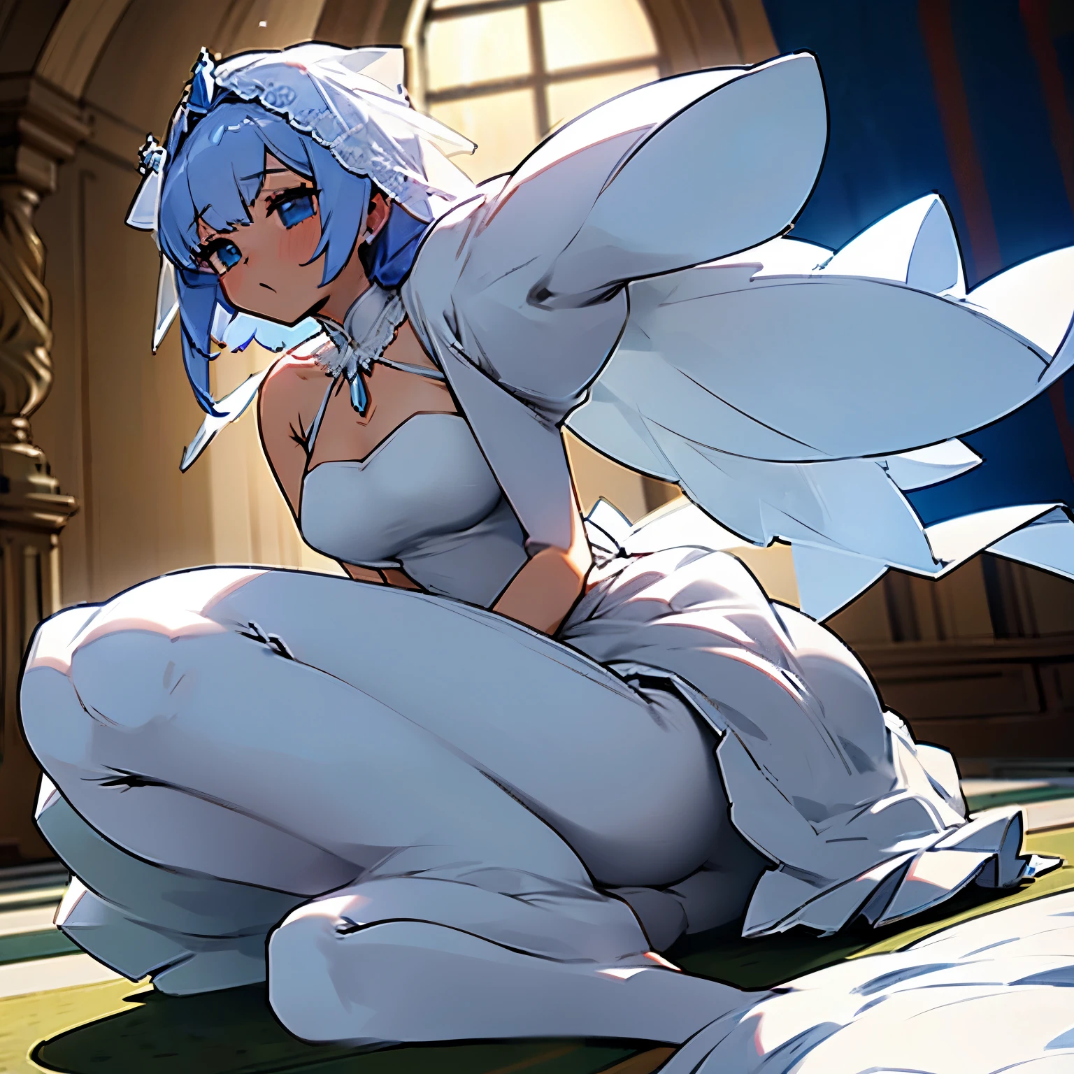 girl, open leg, wedding dress,