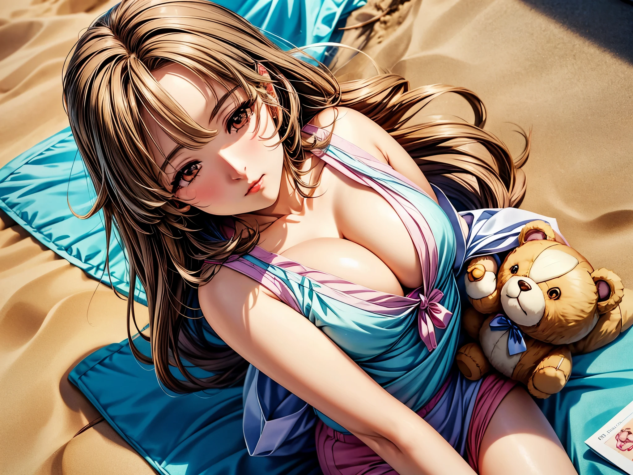 A woman hugs a teddy bear on the beach, Kawaii realistic portrait, Cute anime girl, Anime visuals of cute girls, Smooth anime CG art, Artwork in the style of Guweiz, portrait of Cute anime girl, Lovely portrait, Beautiful anime portrait, Beautiful anime girl, Cute anime girl portrait, Realistic anime 3D style